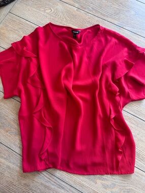 Express Vibrant Red Ruffle Sleeve Blouse